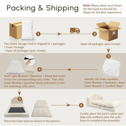 Chaise longue d'intérieur WOWMAX, fauteuil-lit surdimensionné de 198 cm, canapé confortable rembourré pour salon, beige