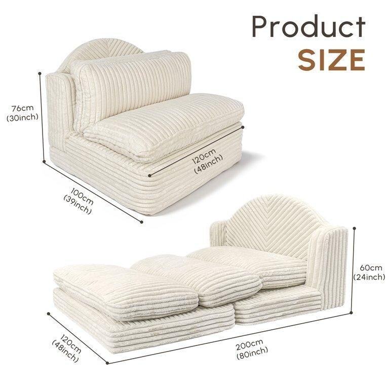 Chaise longue d'intérieur WOWMAX, fauteuil-lit surdimensionné de 198 cm, canapé confortable rembourré pour salon, beige