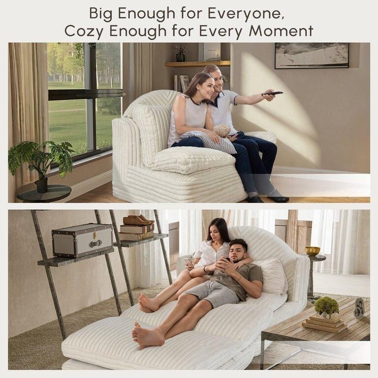 Chaise longue d'intérieur WOWMAX, fauteuil-lit surdimensionné de 198 cm, canapé confortable rembourré pour salon, beige