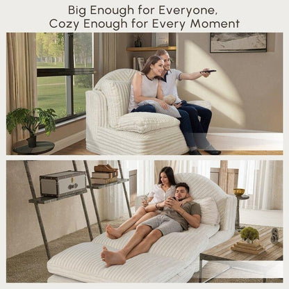 Chaise longue d'intérieur WOWMAX, fauteuil-lit surdimensionné de 198 cm, canapé confortable rembourré pour salon, beige