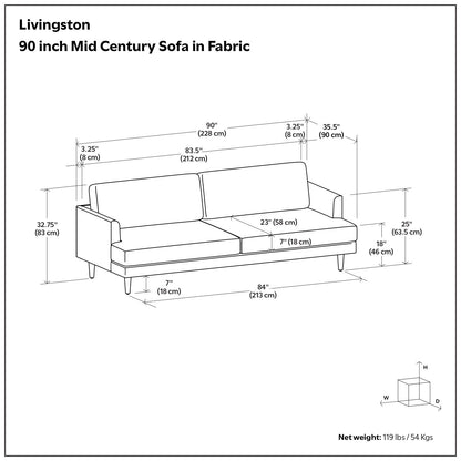 Canapé moderne du milieu du siècle WYNDENHALL Chloris de 90 pouces de large - 90 L x 35,5 P x 32,75 H