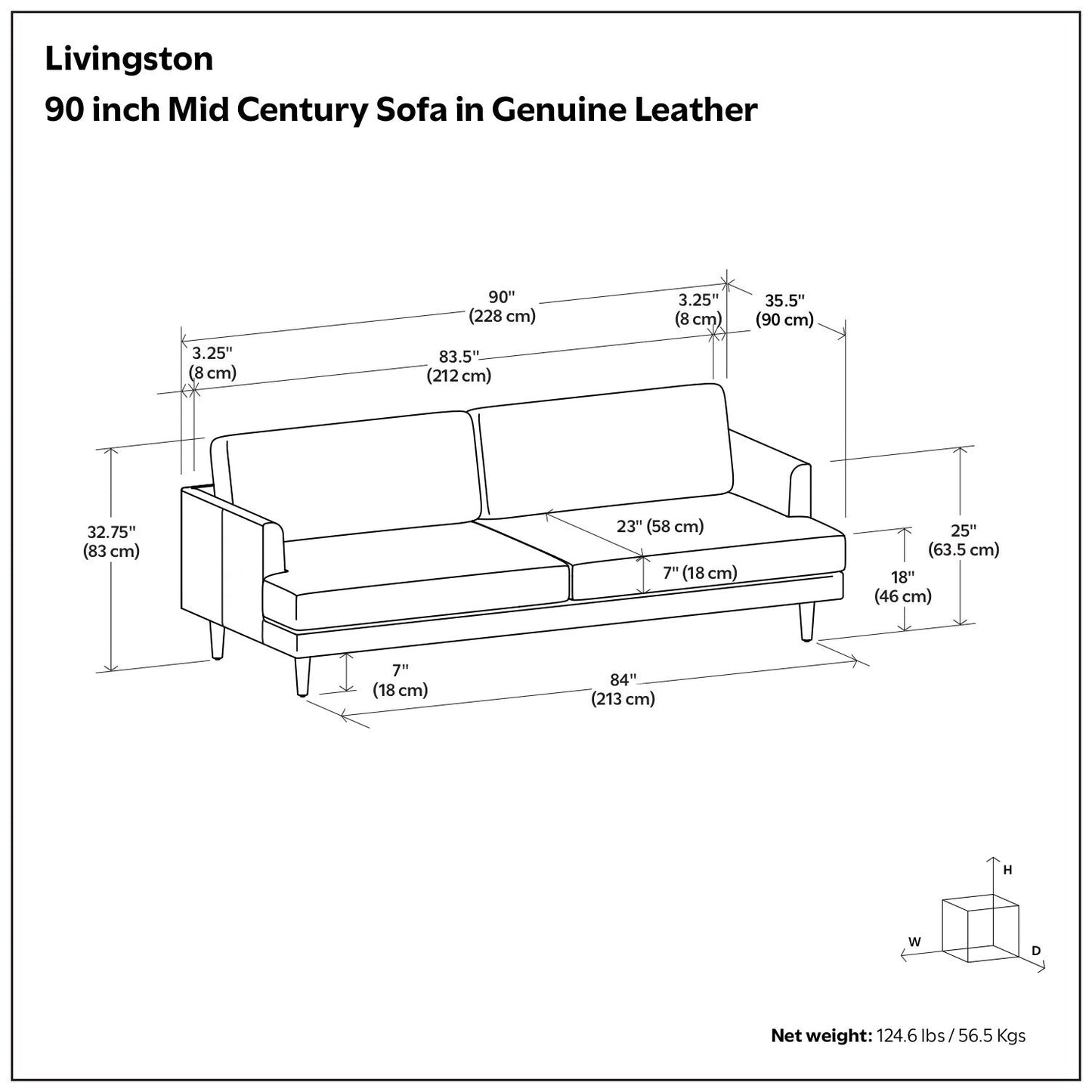 Canapé moderne du milieu du siècle WYNDENHALL Chloris de 90 pouces de large - 90 L x 35,5 P x 32,75 H
