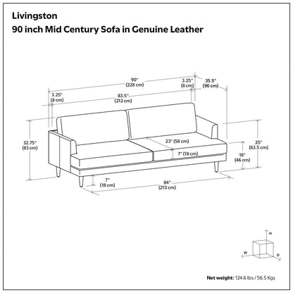 Canapé moderne du milieu du siècle WYNDENHALL Chloris de 90 pouces de large - 90 L x 35,5 P x 32,75 H