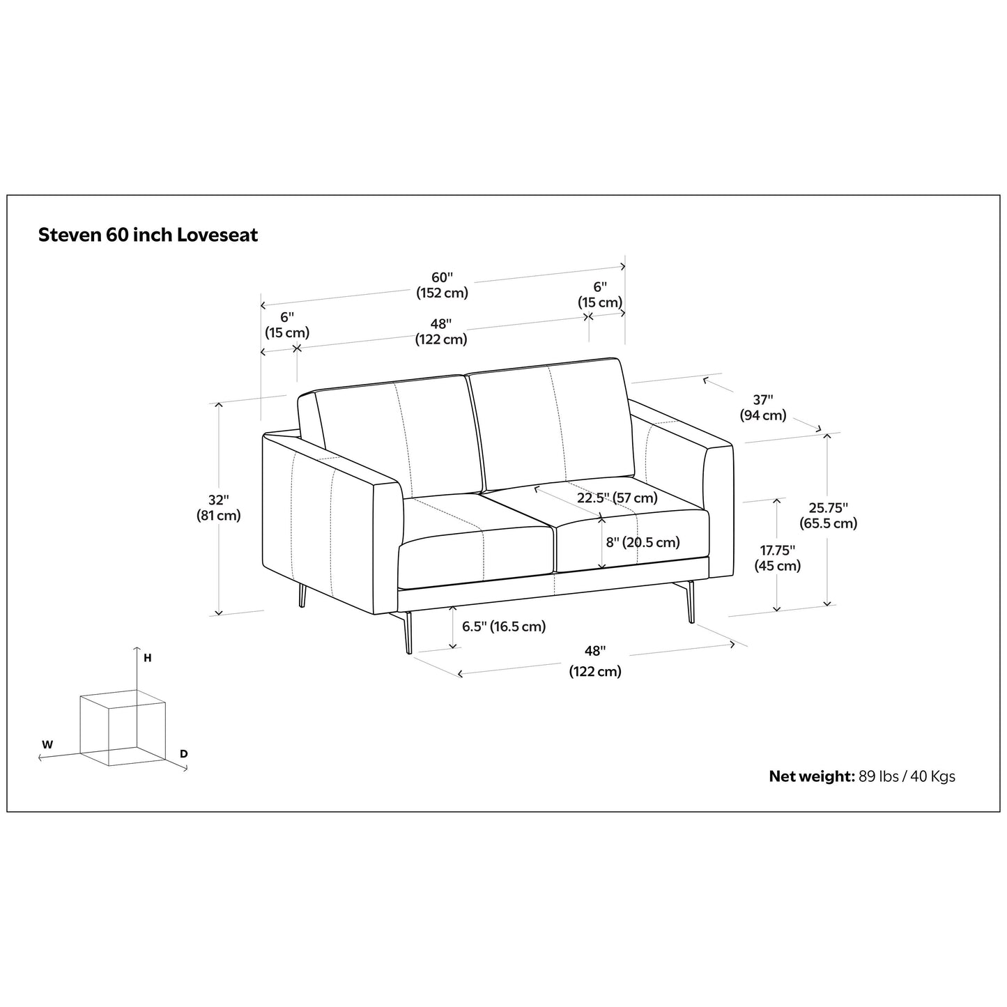 Canapé causeuse en cuir véritable WYNDENHALL Danbury de 60 pouces de large