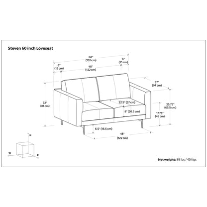 Canapé causeuse en cuir véritable WYNDENHALL Danbury de 60 pouces de large
