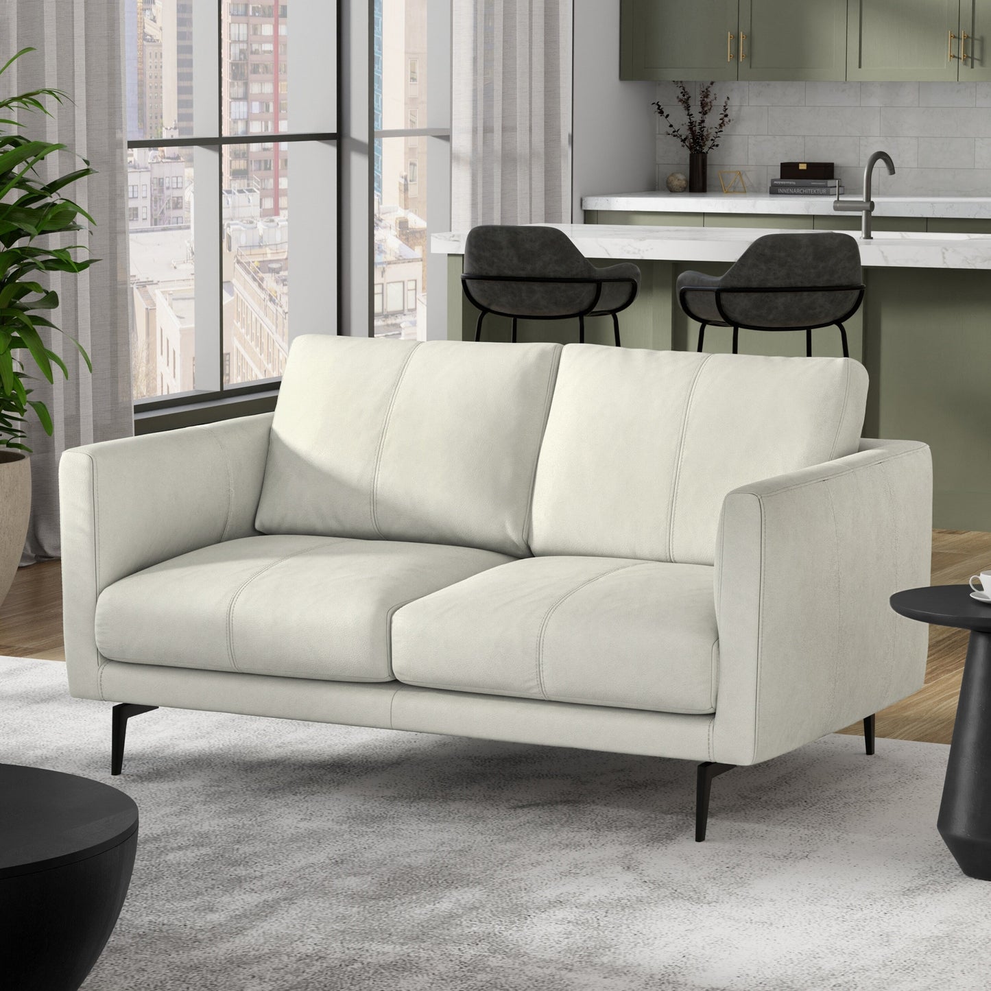 Canapé causeuse en cuir véritable WYNDENHALL Danbury de 60 pouces de large