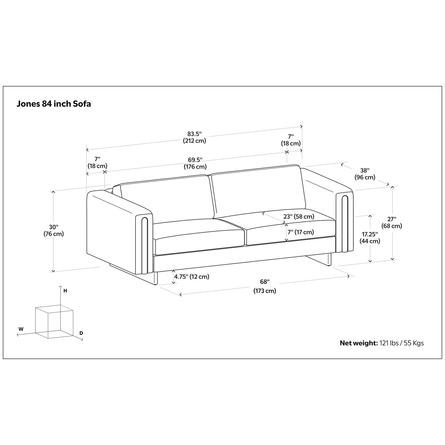 Canapé contemporain WYNDENHALL Drayton 84 large en tissu performant à tissage serré - 84 L x 38 P x 30 H,