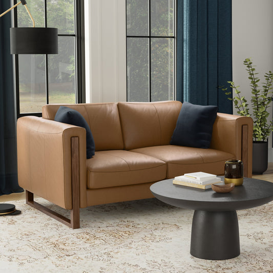 Canapé WYNDENHALL Hillcrest moderne et contemporain de 62 pouces de large en cuir véritable