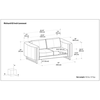 Canapé WYNDENHALL Hillcrest moderne et contemporain de 62 pouces de large en cuir véritable