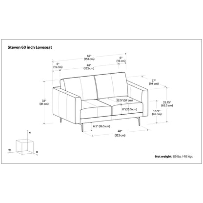 Canapé causeuse en cuir véritable WYNDENHALL Danbury de 60 pouces de large