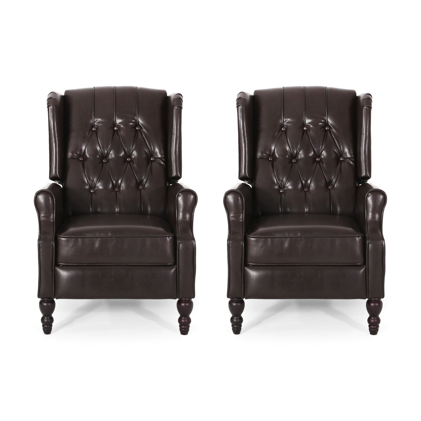 Ensemble de fauteuils inclinables Walter Classic en cuir reconstitué capitonné (2 pièces) avec garniture cloutée par Christopher Knight Home