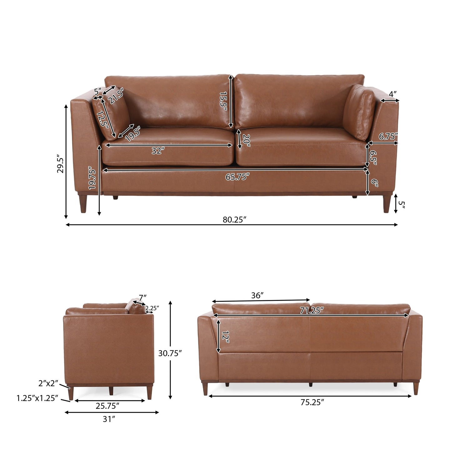 Canapé 3 places en similicuir Warbler par Christopher Knight Home