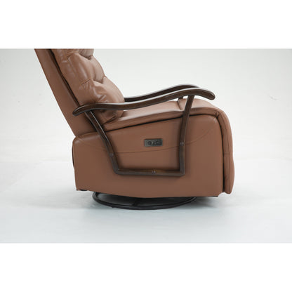 Fauteuil inclinable électrique pivotant et résistant à l'eau avec port USB, accoudoirs en bois massif et fonction de balancement doux