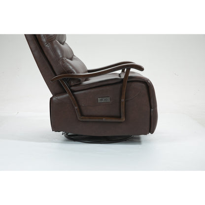 Fauteuil inclinable électrique pivotant et résistant à l'eau avec port USB, accoudoirs en bois massif et fonction de balancement doux