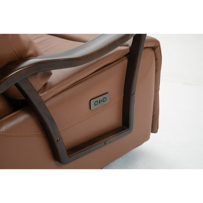 Fauteuil inclinable électrique pivotant et résistant à l'eau avec port USB, accoudoirs en bois massif et fonction de balancement doux