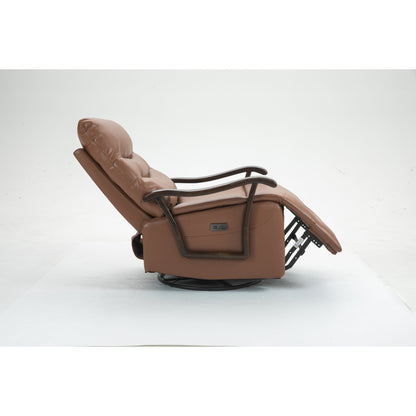 Fauteuil inclinable électrique pivotant et résistant à l'eau avec port USB, accoudoirs en bois massif et fonction de balancement doux