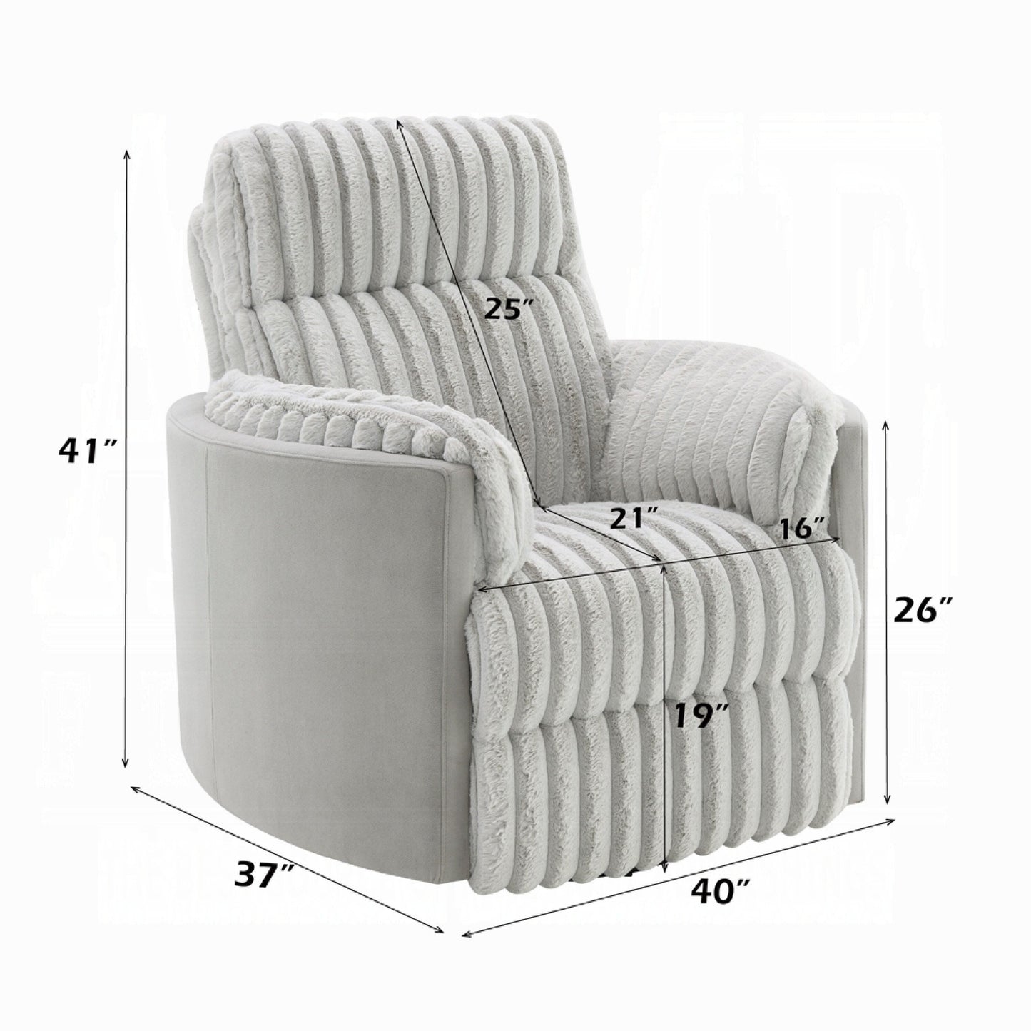 Fauteuil inclinable et pivotant Watsy, en velours côtelé gris moderne