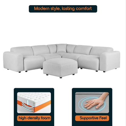 Ensemble de salon sectionnel rembourré Whisper avec chaises modulaires, accoudoirs amovibles et pouf