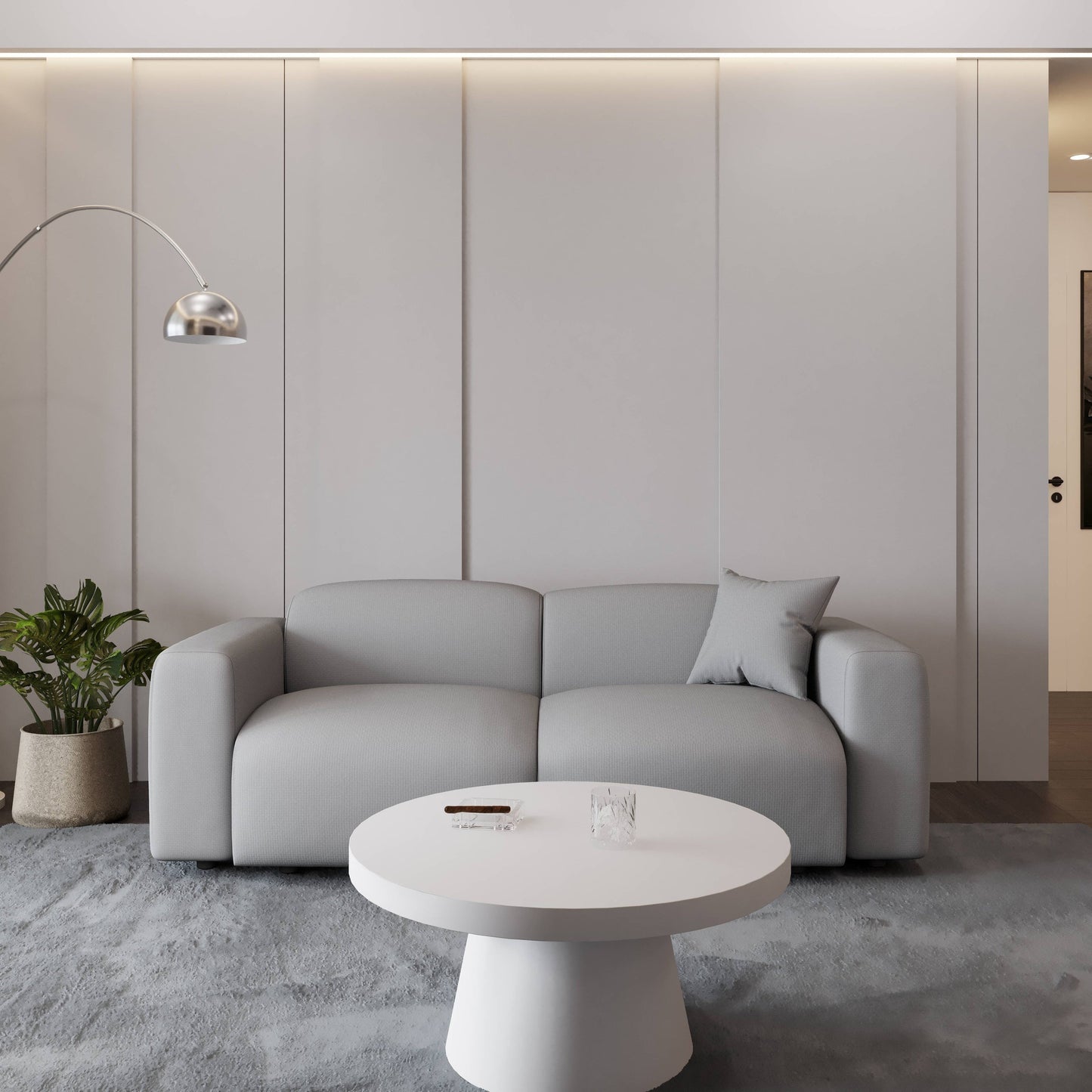 Ensemble de salon sectionnel rembourré Whisper avec chaises modulaires, accoudoirs amovibles et pouf