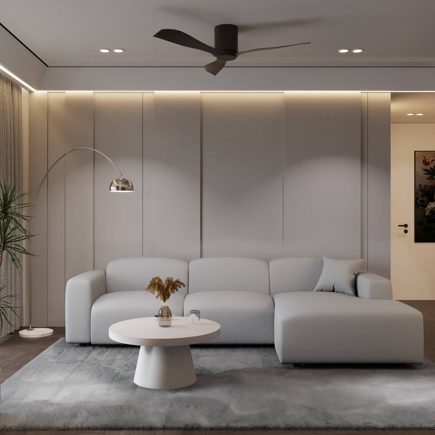 Ensemble de salon sectionnel rembourré Whisper avec chaises modulaires, accoudoirs amovibles et pouf