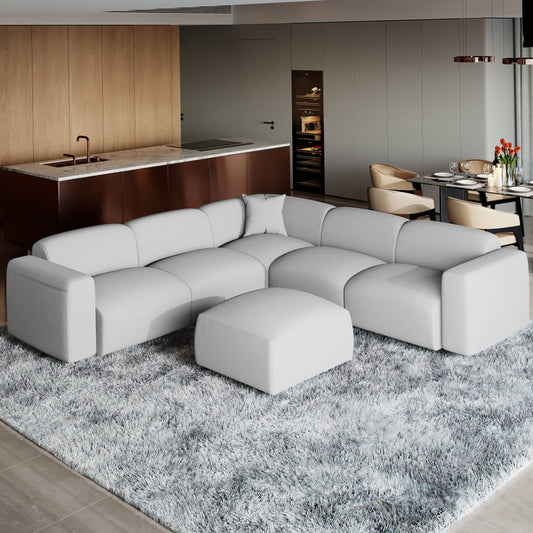 Ensemble de salon sectionnel rembourré Whisper avec chaises modulaires, accoudoirs amovibles et pouf