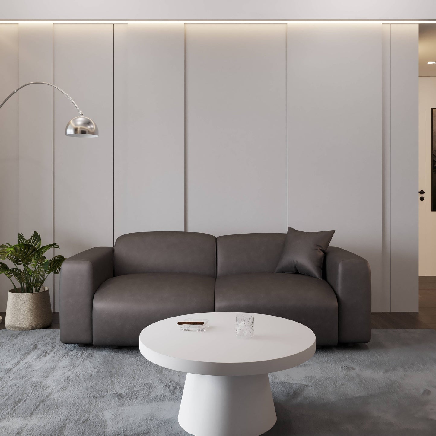 Ensemble de salon sectionnel rembourré Whisper avec chaises modulaires, accoudoirs amovibles et pouf