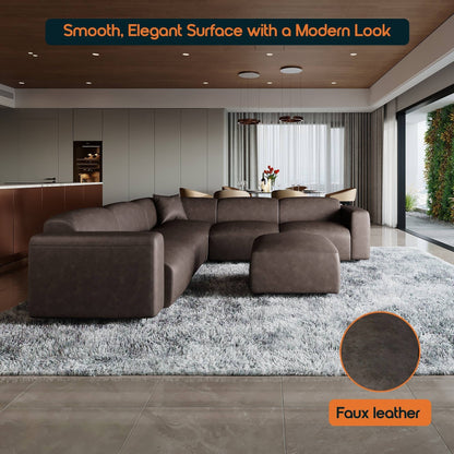 Ensemble de salon sectionnel rembourré Whisper avec chaises modulaires, accoudoirs amovibles et pouf