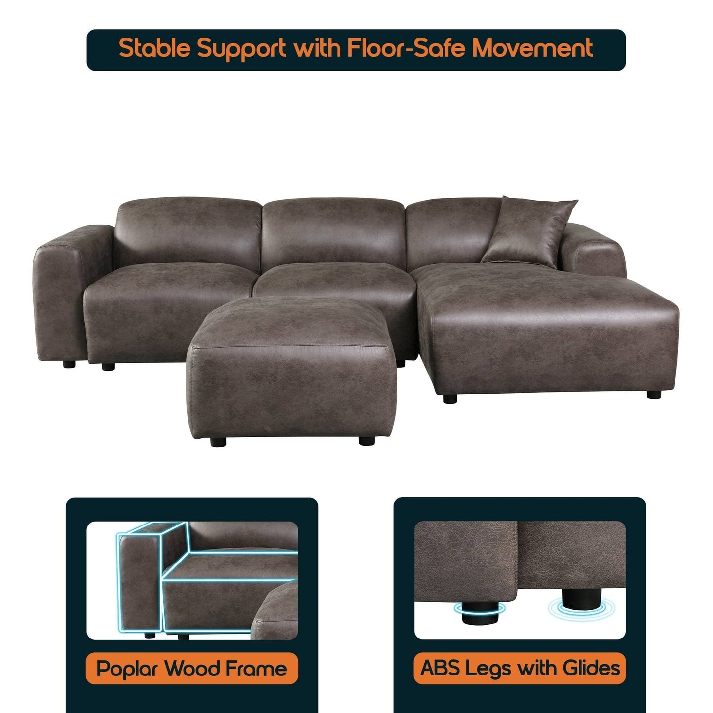 Ensemble de salon sectionnel rembourré Whisper avec chaises modulaires, accoudoirs amovibles et pouf