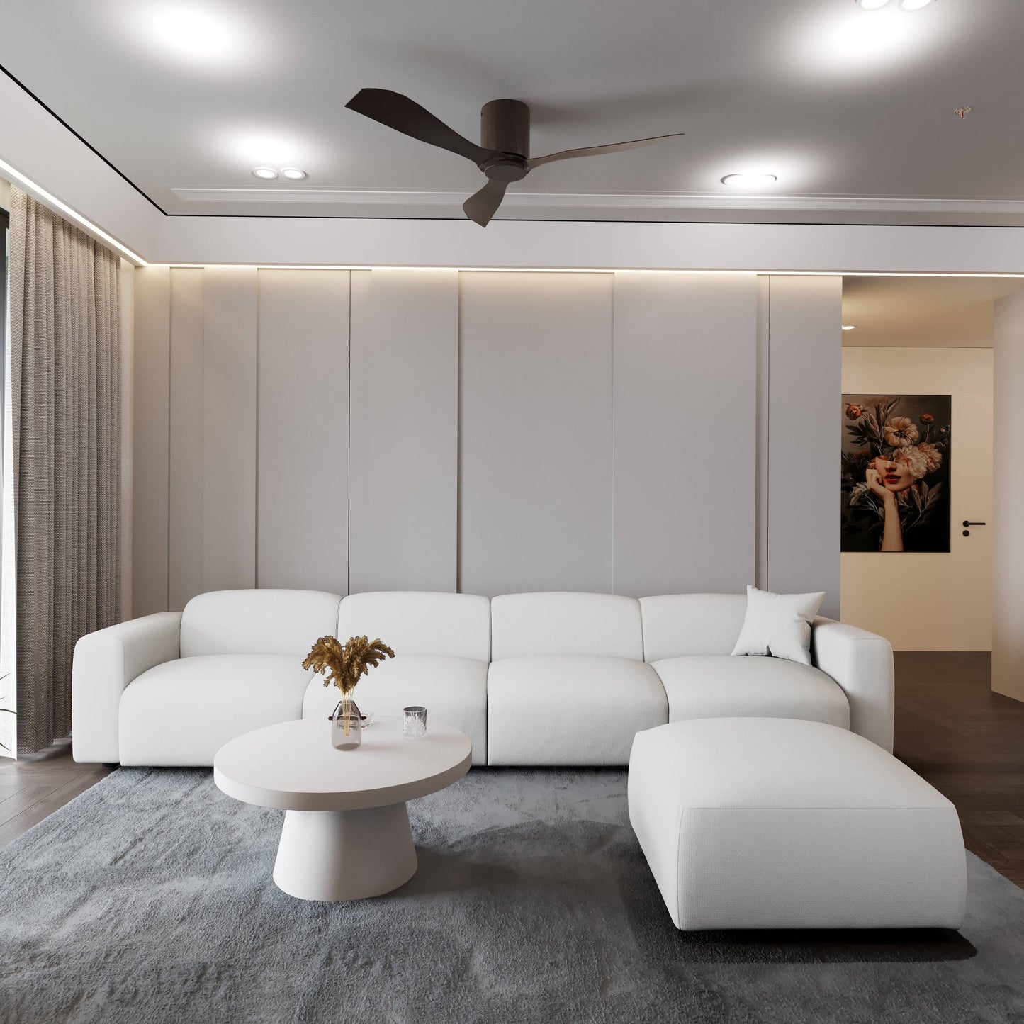 Ensemble de salon sectionnel rembourré Whisper avec chaises modulaires, accoudoirs amovibles et pouf