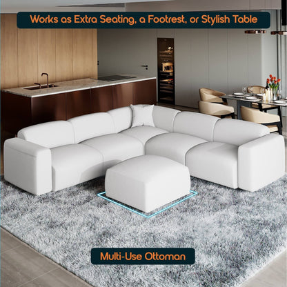 Ensemble de salon sectionnel rembourré Whisper avec chaises modulaires, accoudoirs amovibles et pouf