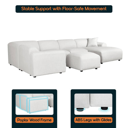 Ensemble de salon sectionnel rembourré Whisper avec chaises modulaires, accoudoirs amovibles et pouf