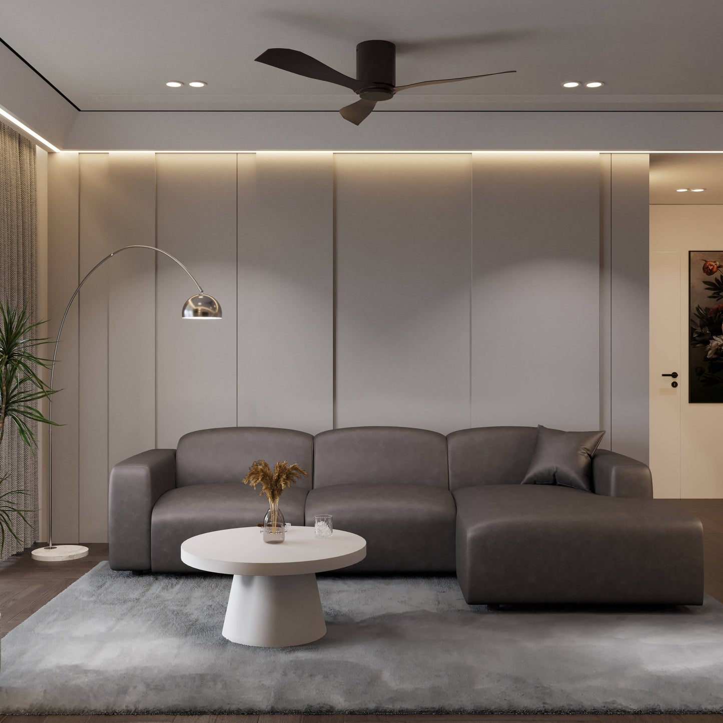 Ensemble de salon sectionnel rembourré Whisper avec chaises modulaires, accoudoirs amovibles et pouf