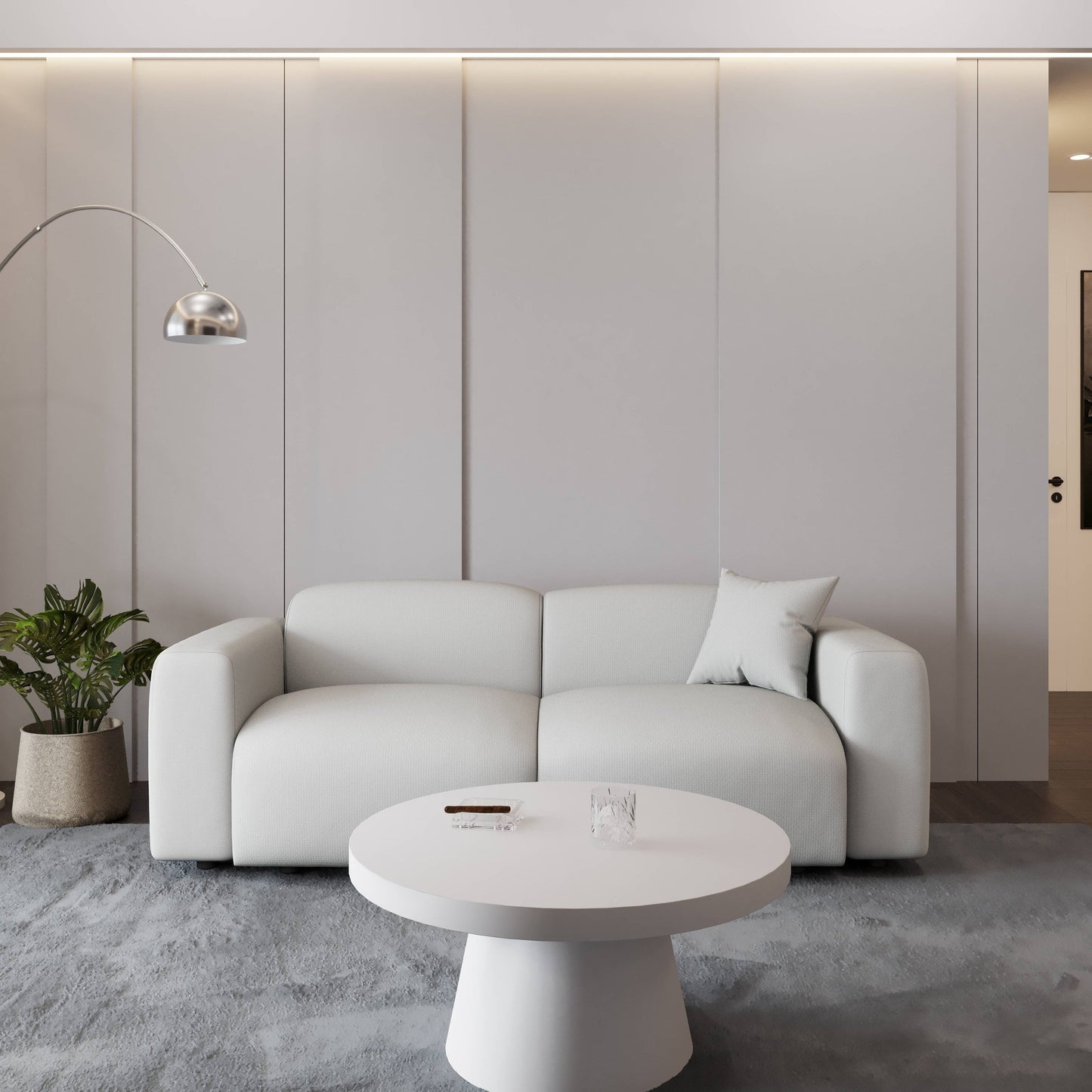 Ensemble de salon sectionnel rembourré Whisper avec chaises modulaires, accoudoirs amovibles et pouf