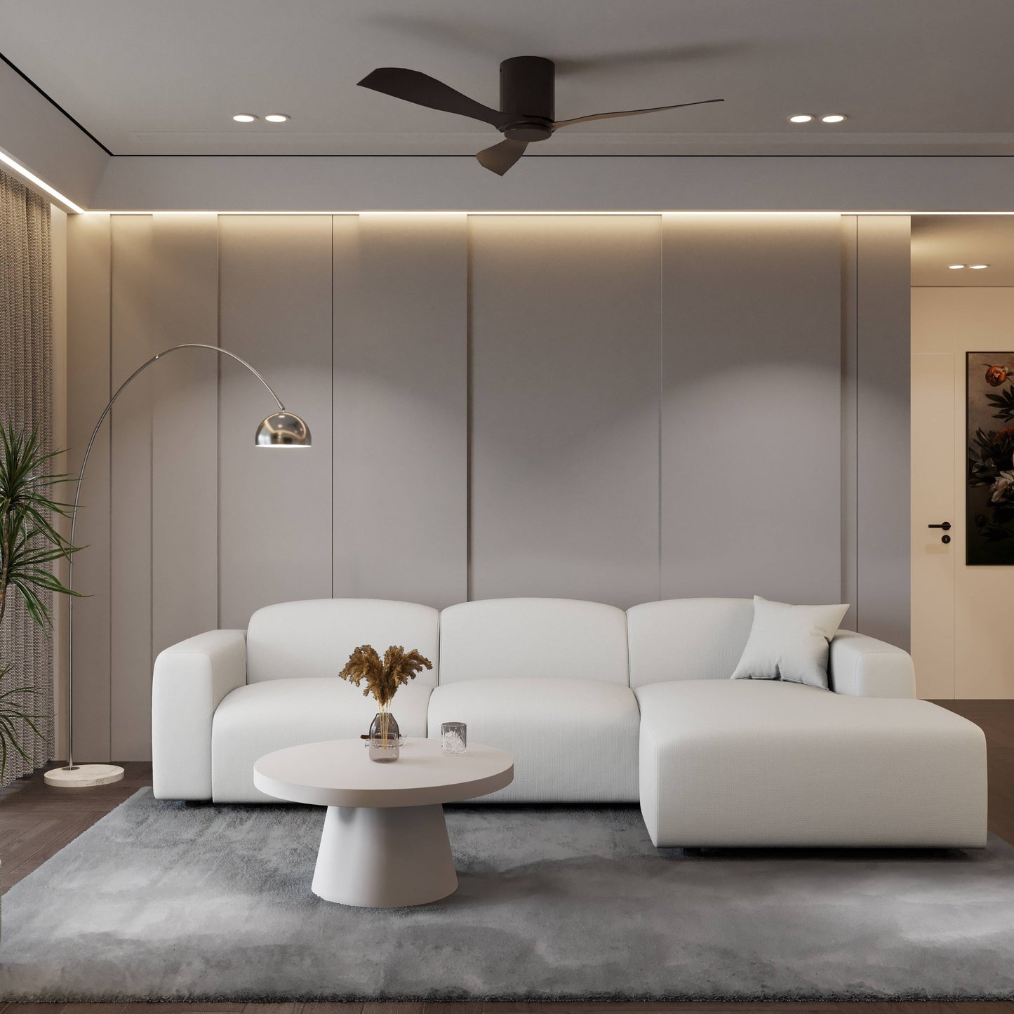 Ensemble de salon sectionnel rembourré Whisper avec chaises modulaires, accoudoirs amovibles et pouf