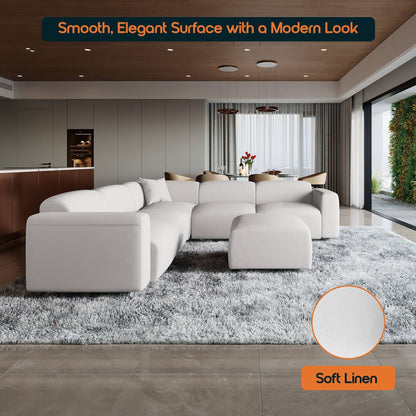 Ensemble de salon sectionnel rembourré Whisper avec chaises modulaires, accoudoirs amovibles et pouf