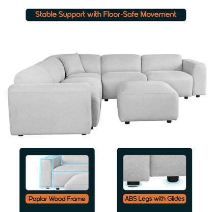 Ensemble de salon sectionnel rembourré Whisper avec chaises modulaires, accoudoirs amovibles et pouf