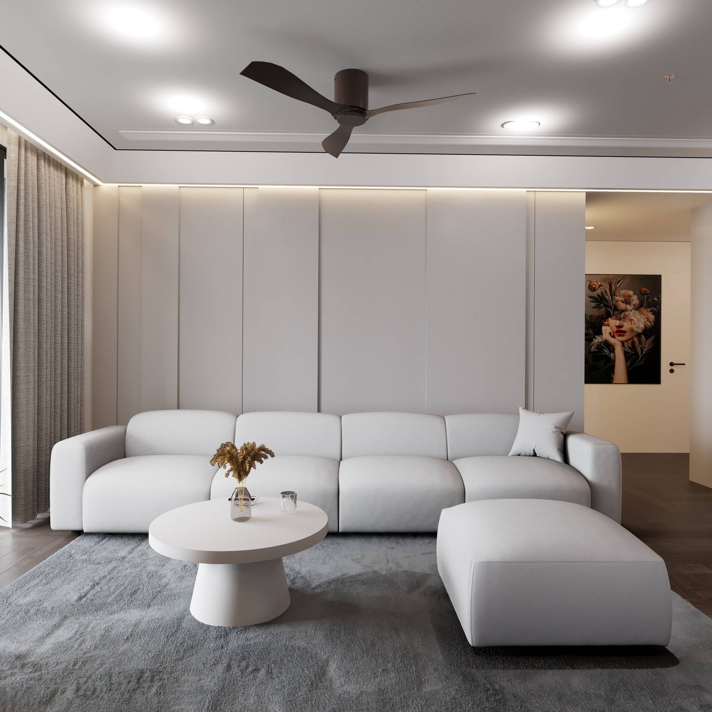 Ensemble de salon sectionnel rembourré Whisper avec chaises modulaires, accoudoirs amovibles et pouf