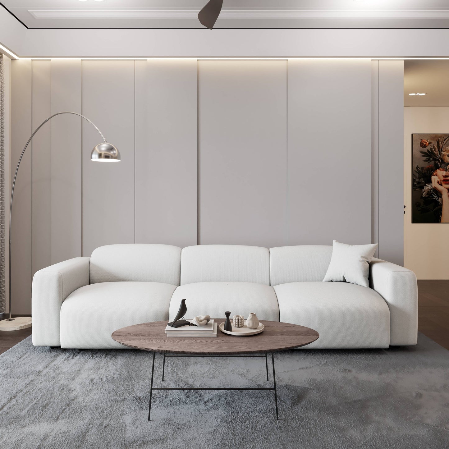 Ensemble de salon sectionnel rembourré Whisper avec chaises modulaires, accoudoirs amovibles et pouf