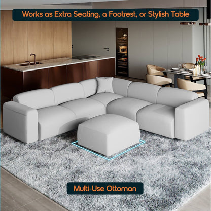 Ensemble de salon sectionnel rembourré Whisper avec chaises modulaires, accoudoirs amovibles et pouf