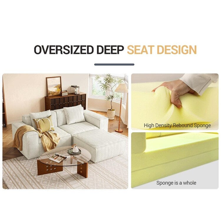 Canapé-lit modulable 3 places blanc de 118 pouces avec repose-pieds