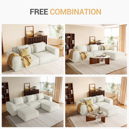 Canapé-lit modulable 3 places blanc de 118 pouces avec repose-pieds