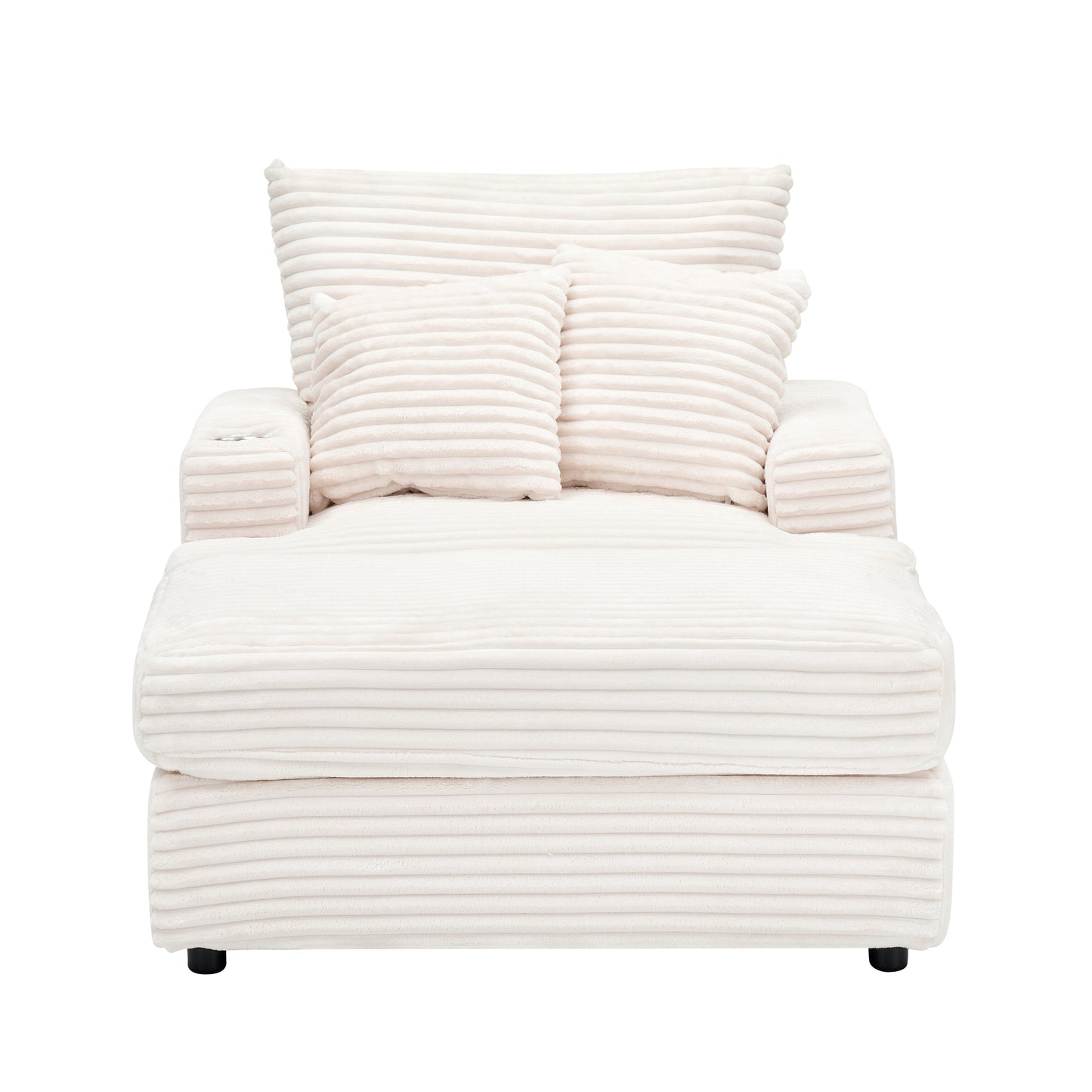 Fauteuil-canapé simple rembourré en velours côtelé blanc 39,37 po avec pouf et porte-gobelet pour le salon