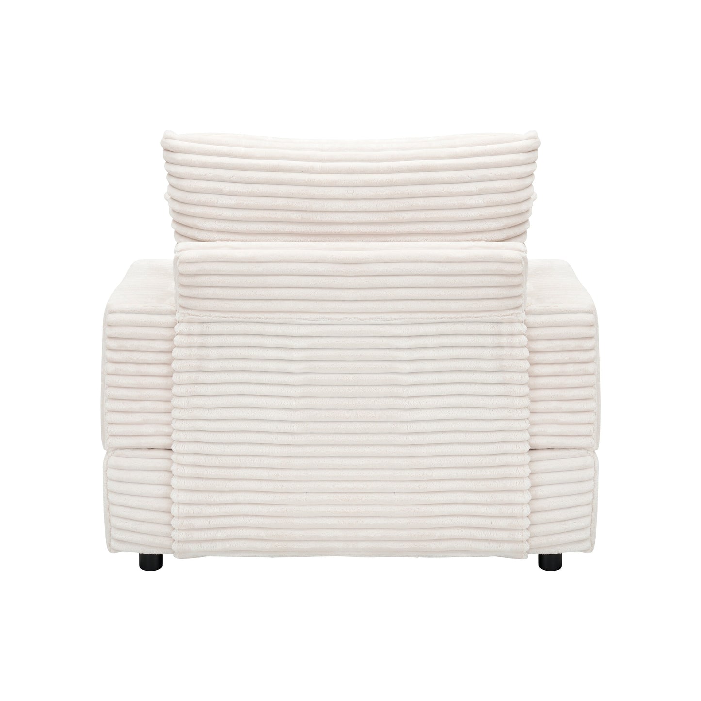 Fauteuil-canapé simple rembourré en velours côtelé blanc 39,37 po avec pouf et porte-gobelet pour le salon