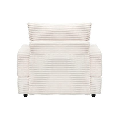 Fauteuil-canapé simple rembourré en velours côtelé blanc 39,37 po avec pouf et porte-gobelet pour le salon
