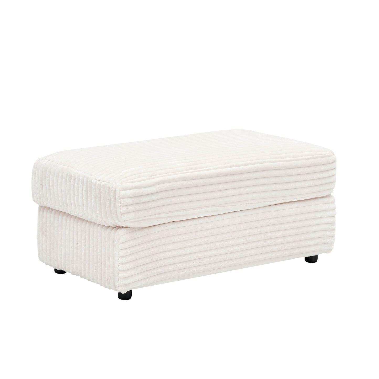Fauteuil-canapé simple rembourré en velours côtelé blanc 39,37 po avec pouf et porte-gobelet pour le salon