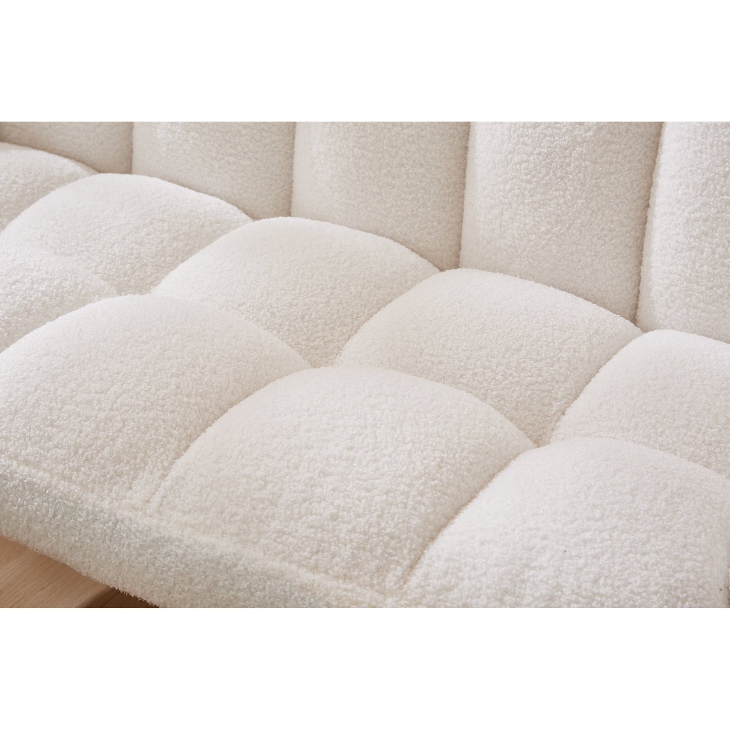 Canapé causeuse Teddy blanc 52 avec dossiers matelassés et cadre en bois dur pour le salon.