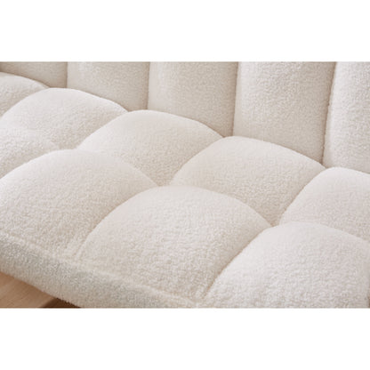 Canapé causeuse Teddy blanc 52 avec dossiers matelassés et cadre en bois dur pour le salon.