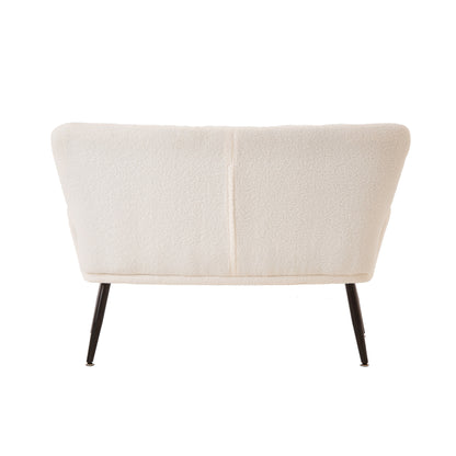 Canapé causeuse Teddy blanc 52 avec dossiers matelassés et cadre en bois dur pour le salon.