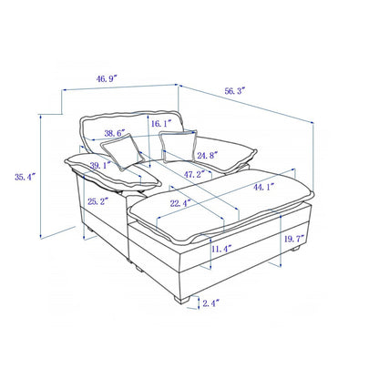 Canapé simple profond en velours côtelé blanc 59,3 po avec 2 coussins décoratifs et pouf pour le salon