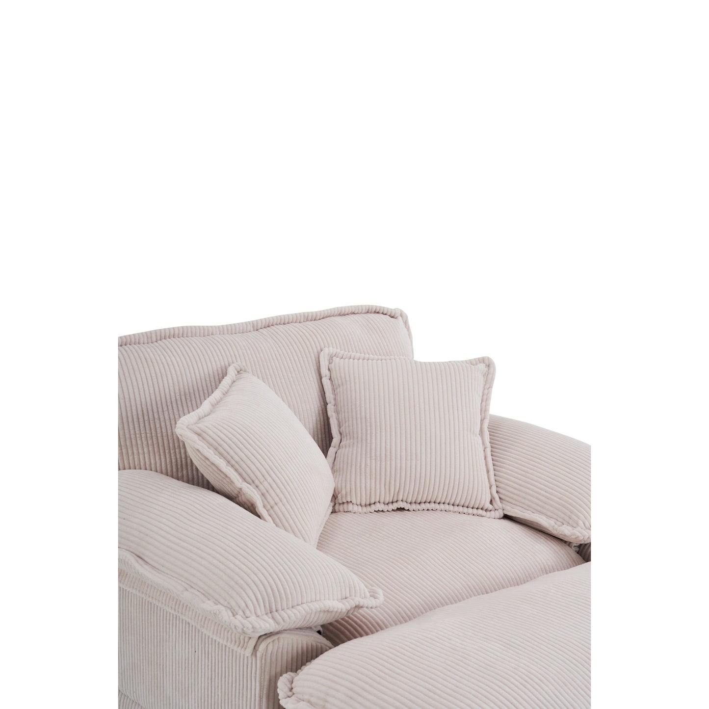 Canapé simple profond en velours côtelé blanc 59,3 po avec 2 coussins décoratifs et pouf pour le salon